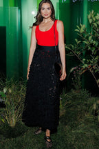 Floral Applique Evening Maxi Skirt