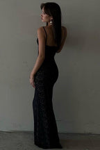 Floral Lace Sweetheart Spaghetti Strap Bodycon Maxi Dress