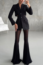 Deep Chic Mesh High Rise Elastic Waist Fishtail Stretch Pants