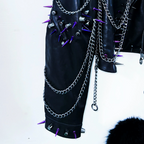 Long sleeve metal chain turnover collar zip-up o ring top  | Festival Outfits Women