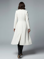 White Woolen Double-Breasted Midi Coat With Sharp Lapel And X-Line For Women 2026