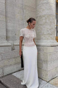 White Hollow Out Patchwork Maxi Dress