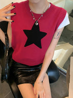 Star Jacquard Crew Neck Cropped Sweater Vest