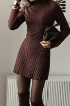 Mock Neck Ribbed Knit Long Sleeve Bodycon Mini Dress