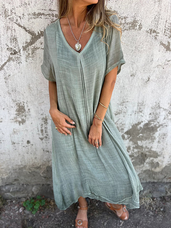 Stylish Cotton  V-Neck Dress