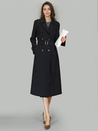 Women's Trench Coat Practical Buttons Turndown Collar Long Sleeves Polyester Lace-up
