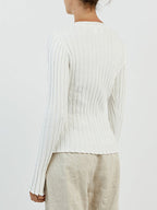 Solid Ribbed Crew Neck Long Sleeve Knit