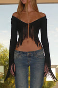 Y2K Long Sleeve Fringe Top