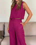 Casual Linen Elegant Solid Color  Two-piece Set (Vest & Pants)