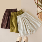 Elastic waist wide-leg cotton and linen cropped pants