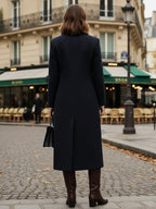Woolen Double-Breasted Long Coat With Notch Lapel And Flap Pockets For Women 2026