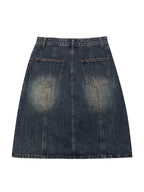 Distressed Washed Slim Straight A Line Denim skirt