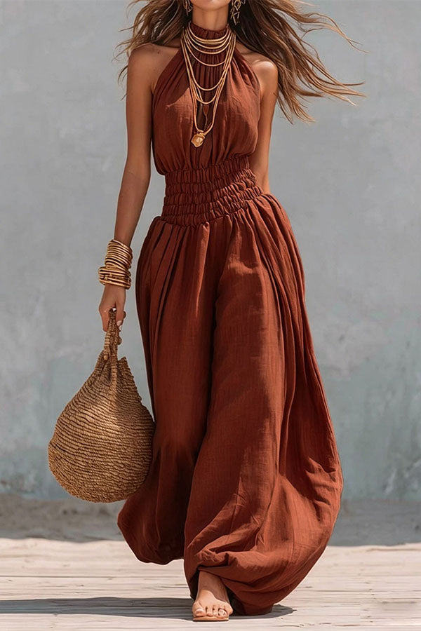 Flowy Smocked Waist Wide-Leg Palazzo Romper