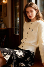 Embroidered Cable Wool Cardigan