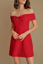 Red Off Shoulder Butterfly Embellished Bodycon Dress