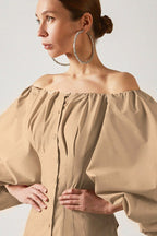 Elegant Puff Sleeve Cold Shoulder Blouse