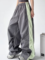Contrast Color Panel Pleated Wide Leg Pants
