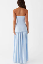 Lizzy Exclusive Strapless Semi Sheer Patchwork Chiffon Maxi Dress Statement Occasion Edit