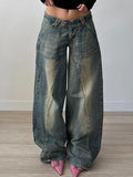 Distressed Irregular Dividing Line Pockets Cargo Jeans
