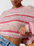 Contrast Color Striped Loose Cropped Sweater