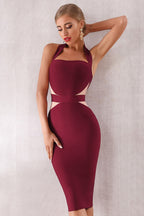 Side Cut Out Halter Neck Bandage Bodycon Midi Dress