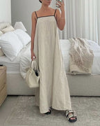 Fashion Contrast Cotton And Linen Sling Dress