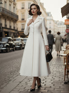 Vintage Classic Lapel A-line Woolen Flared Coat In White For Women 2026