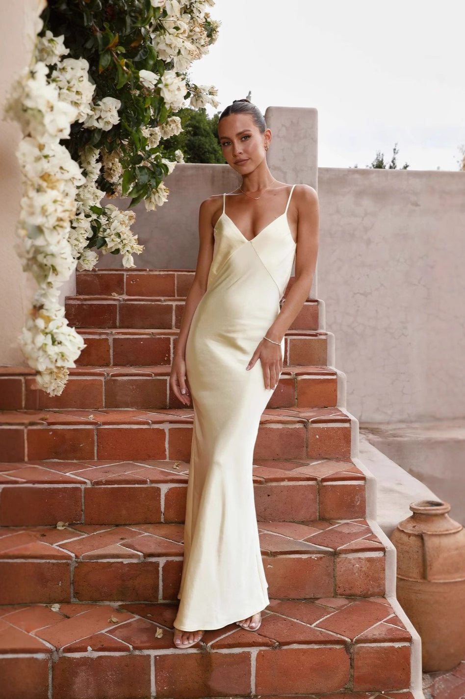 V-Neck Bias Cut Spaghetti Strap Maxi Slip Dress