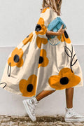 Oversized Graphic Floral Print Swing Midi Dress