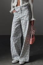 High Waist Printed Light Blue Jean