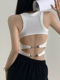 Solid Metal Buckle Backless Tank Top
