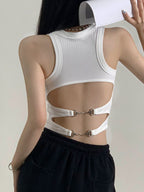 Solid Metal Buckle Backless Tank Top