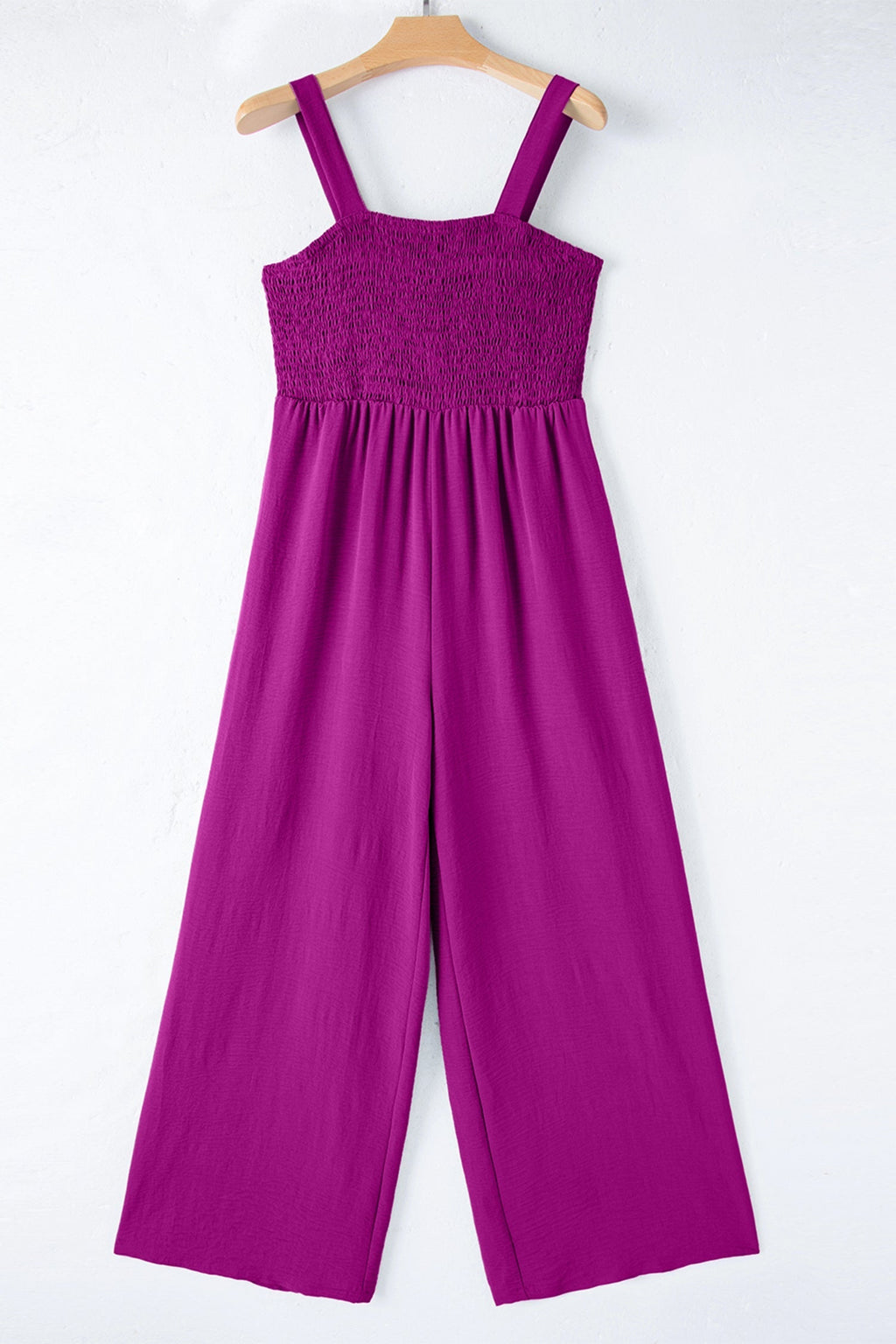 Purple Orchid Smocked Square Neck Sleeveless Jumpsuit with Pockets