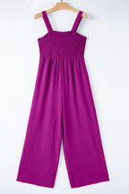 Purple Orchid Smocked Square Neck Sleeveless Jumpsuit with Pockets