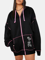 Gothic Skull Rhinestone Print Oversized Hoodie