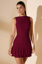 Solid Color Pleated Bodycon Cocktail Dress