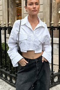 Cropped Pocket Detail Cotton Blouse