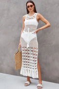Sexy Cut Out Knit Fringe Beach Boho Dress