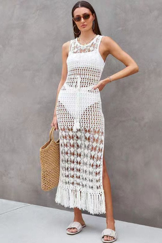Sexy Cut Out Knit Fringe Beach Boho Dress
