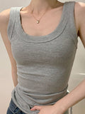 Solid Ribbed U Neck Tank Top
