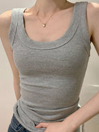 Solid Ribbed U Neck Tank Top