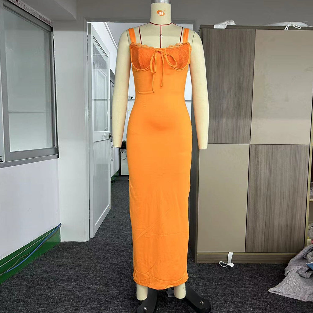 Sexy V-neck Suspender Maxi Dress