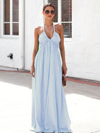 Halter Neck Maxi Dress for Women - Boho V Neck Ruched Flowy Backless Sun Dress - Summer Beach Party 2026