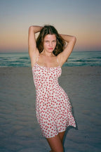 Fruit Print Spaghetti Strap Ruched Tie Front Mini Dress
