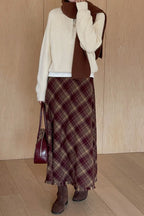 Red Plaid Wool Bodycon Skirt