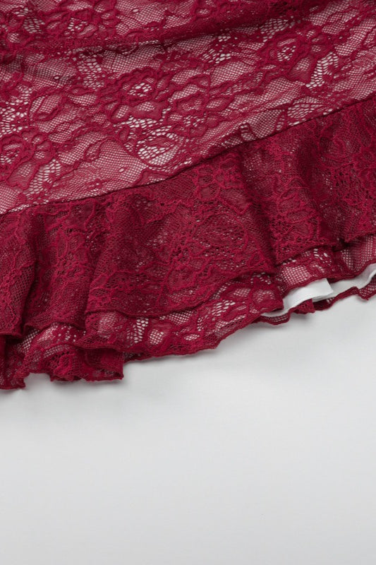 Lace Bustier Ruffle Hem Dress
