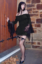 Smocked Off Shoulder Lace Bell Sleeve Tiered Ruffle Two Piece Set