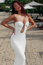 Strapless Sweetheart O-Ring Underbust Cut Out Bodycon Maxi Dress