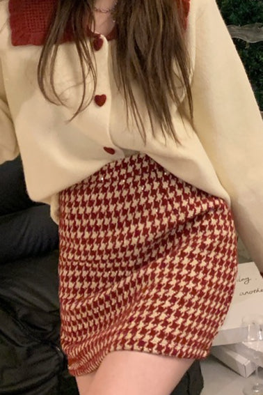 Red Plaid High Waist Skirt