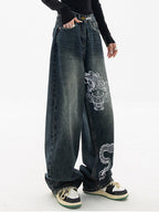 Vintage Dragon Print Boyfriend Jeans